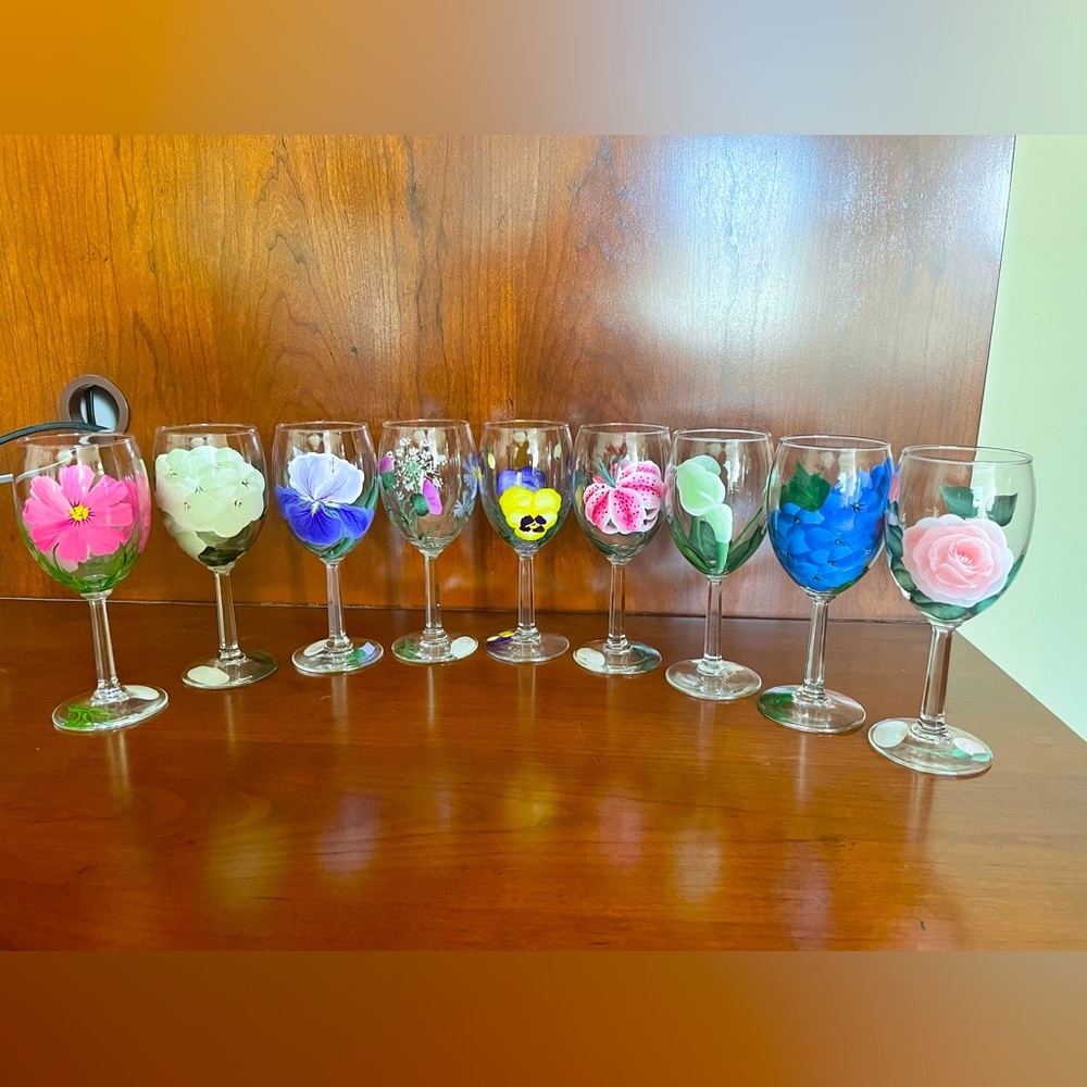 Hand Painted Stemmed Wine Glasses
